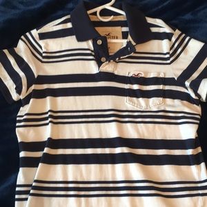 Navy and white striped polo shirt